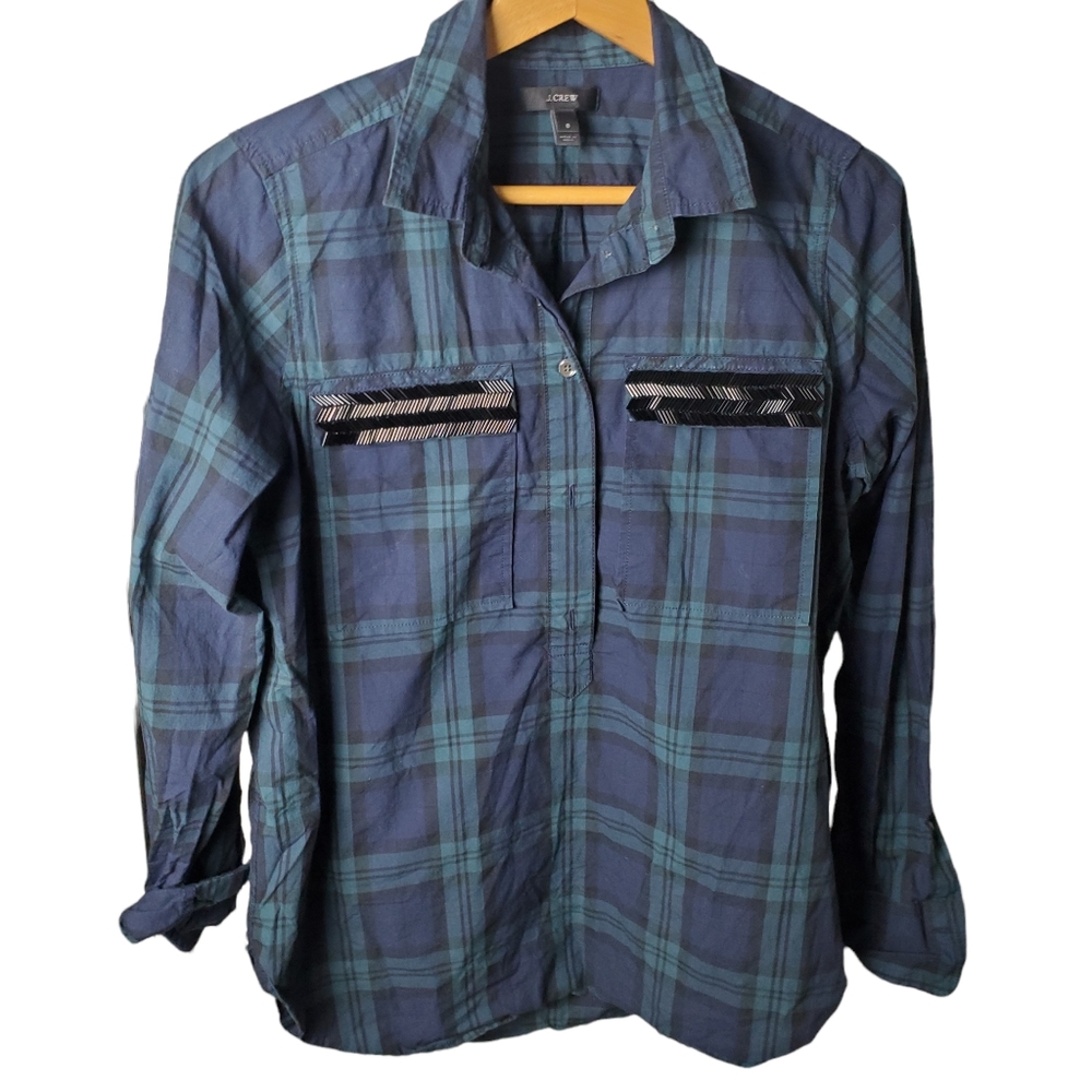 J. Crew Green Plaid Top Size 8